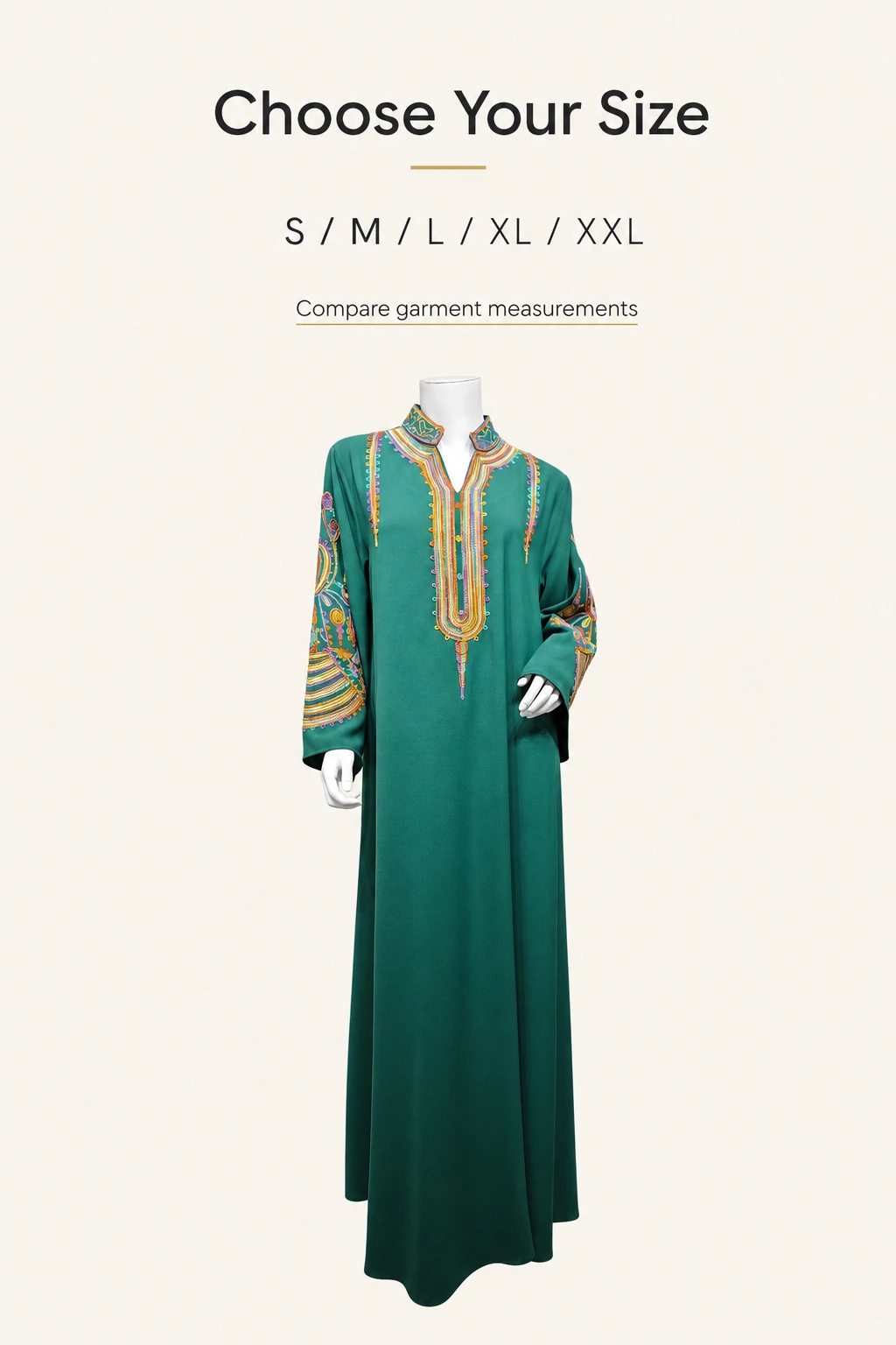 Dark Green abaya beside the S to XXL size choices