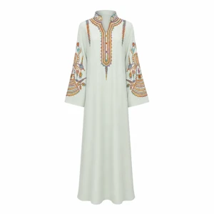 uni Embroidered Stand Collar Abaya Dress – S–XXL