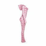 Side view of pink hooded top and flared trouser legs