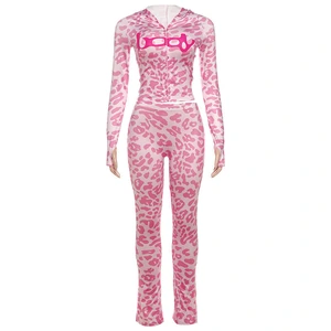 Women’s Printed Zip Hoodie and Flared Pants Set