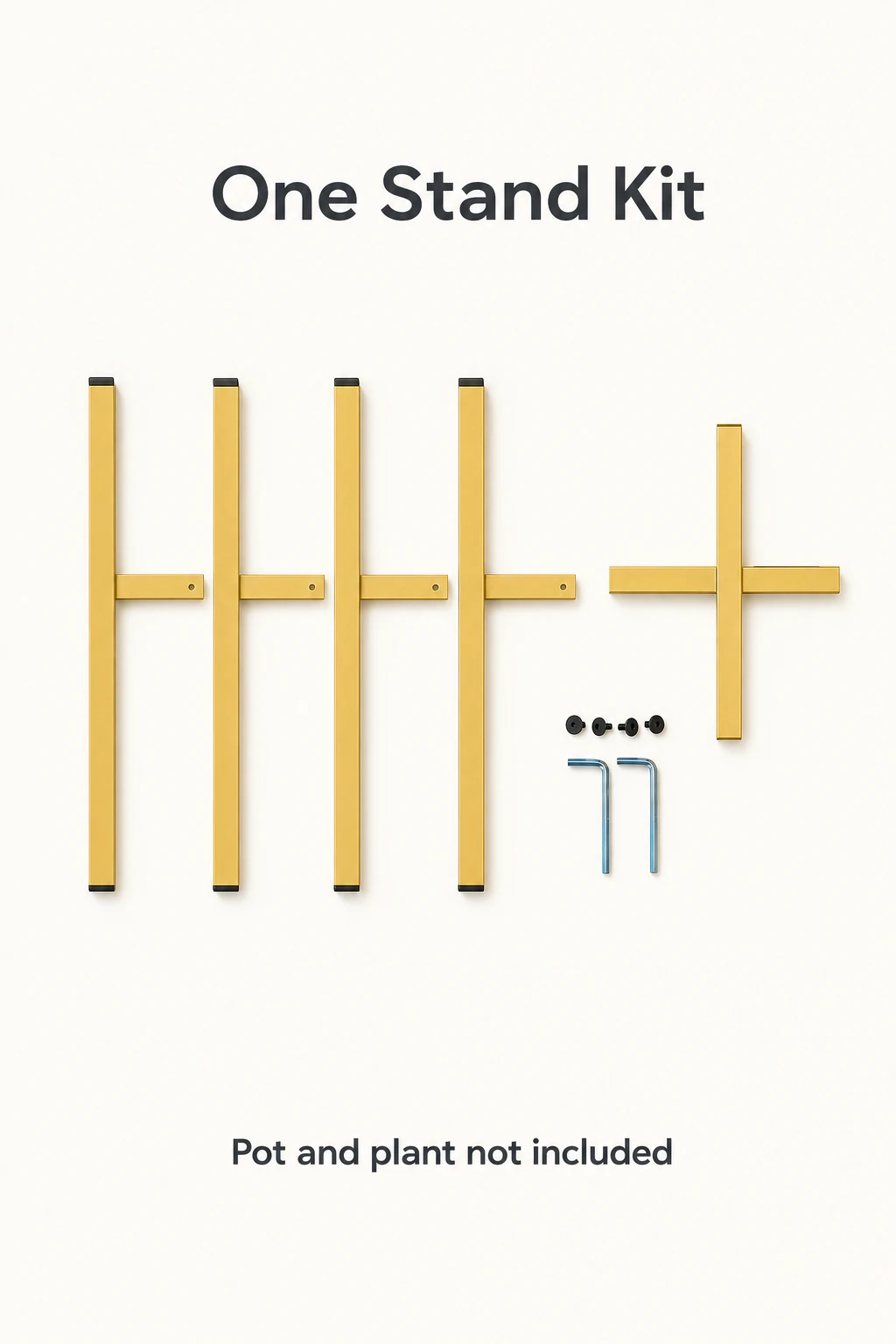 Four metal support sections, cross-piece, fasteners and two hex keys
