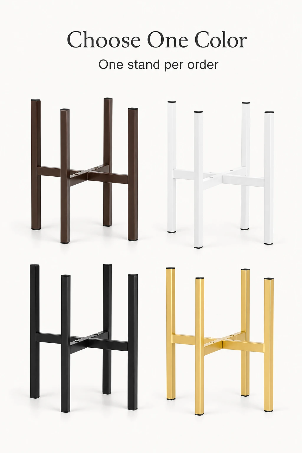 Four stand finishes displayed as separate color choices