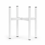 White adjustable plant stand photographed from the front