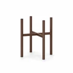 Chocolate-brown metal plant stand in three-quarter view