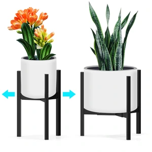 Black stand in two pictured settings with example pots