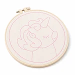 Unfinished pattern 3 unicorn fabric in a 20 cm hoop, shown alone on a clean light background.