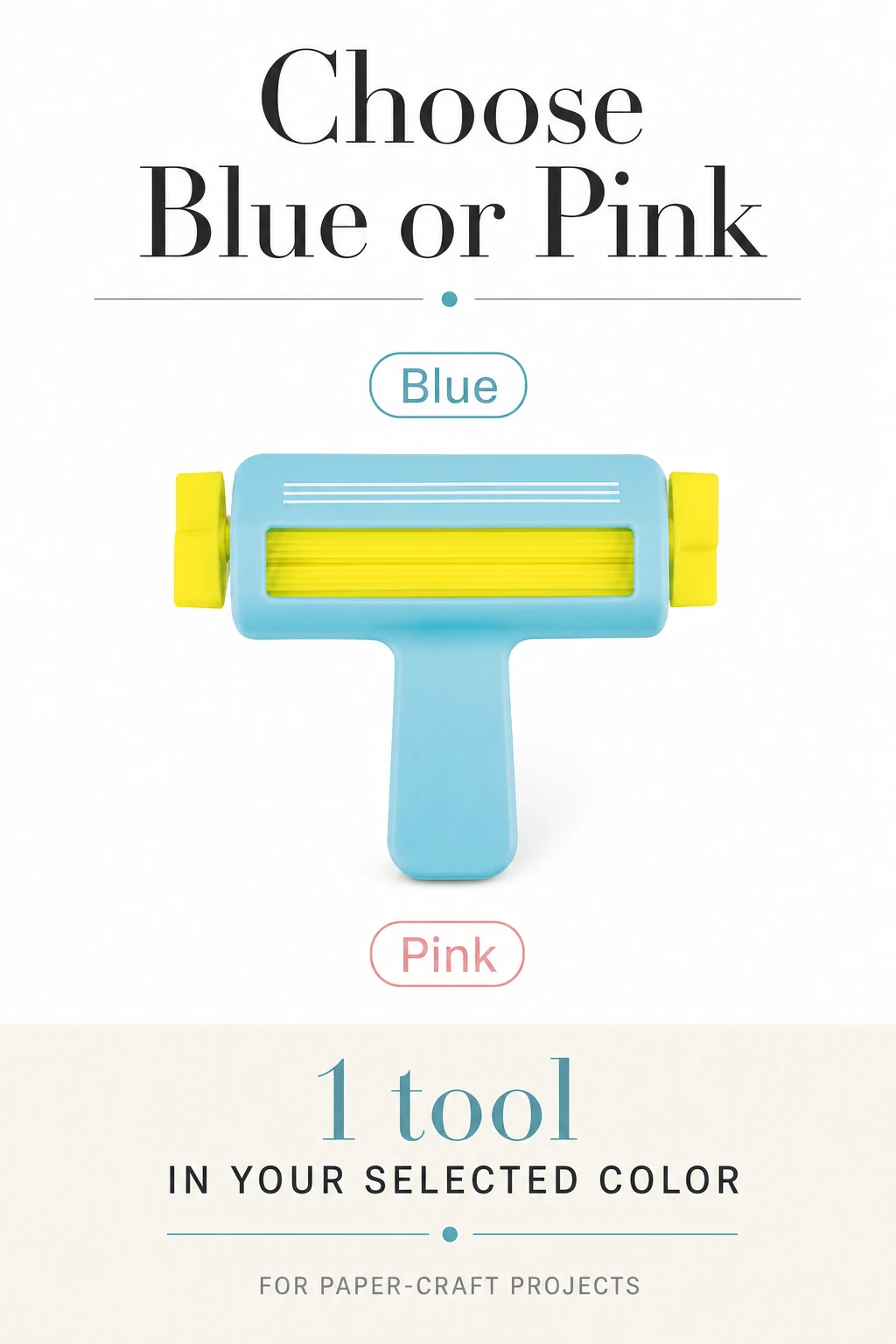 Blue crimper with Blue and Pink color labels and one-unit contents text