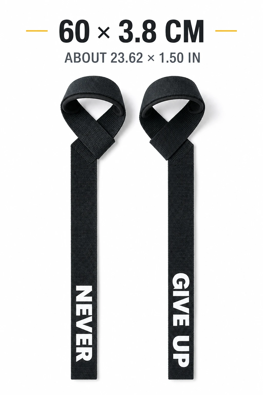 Black lifting strap pair with length and width callouts