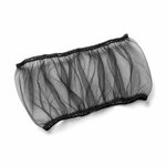 Jupe de cage noire en filet transparent déployée, avec des bandes froncées le long des bords supérieur et inférieur