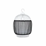 Jupe noire en filet enroulée autour de la partie inférieure d'une cage ronde blanche pour oiseaux