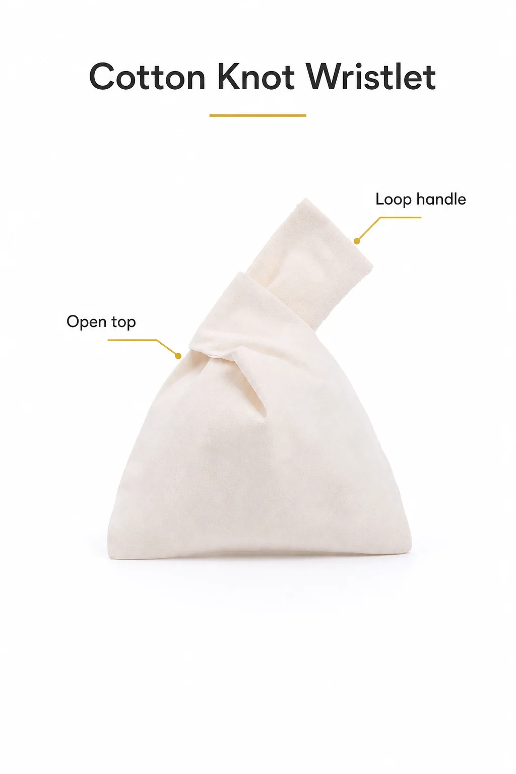 Natural cotton bag diagram identifying open top and loop handle