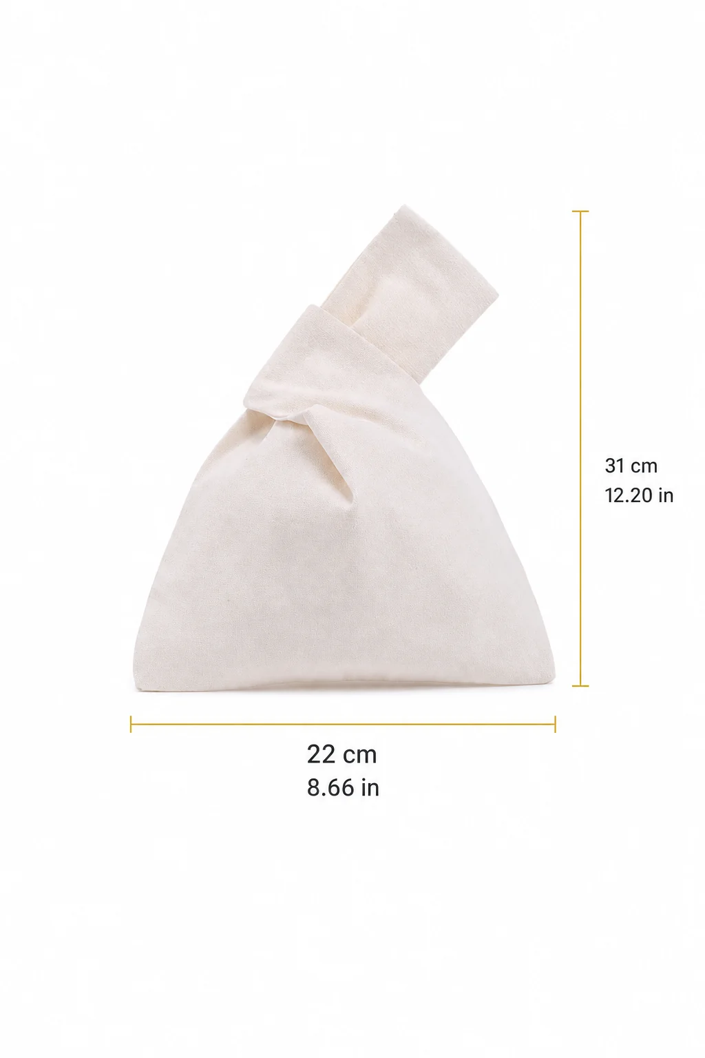 Natural bag with overall width and height measurement labels