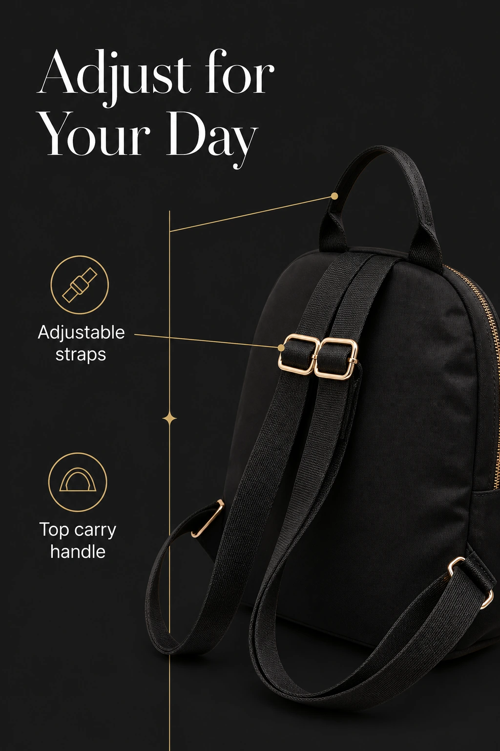 Black webbing shoulder straps and metal adjusters