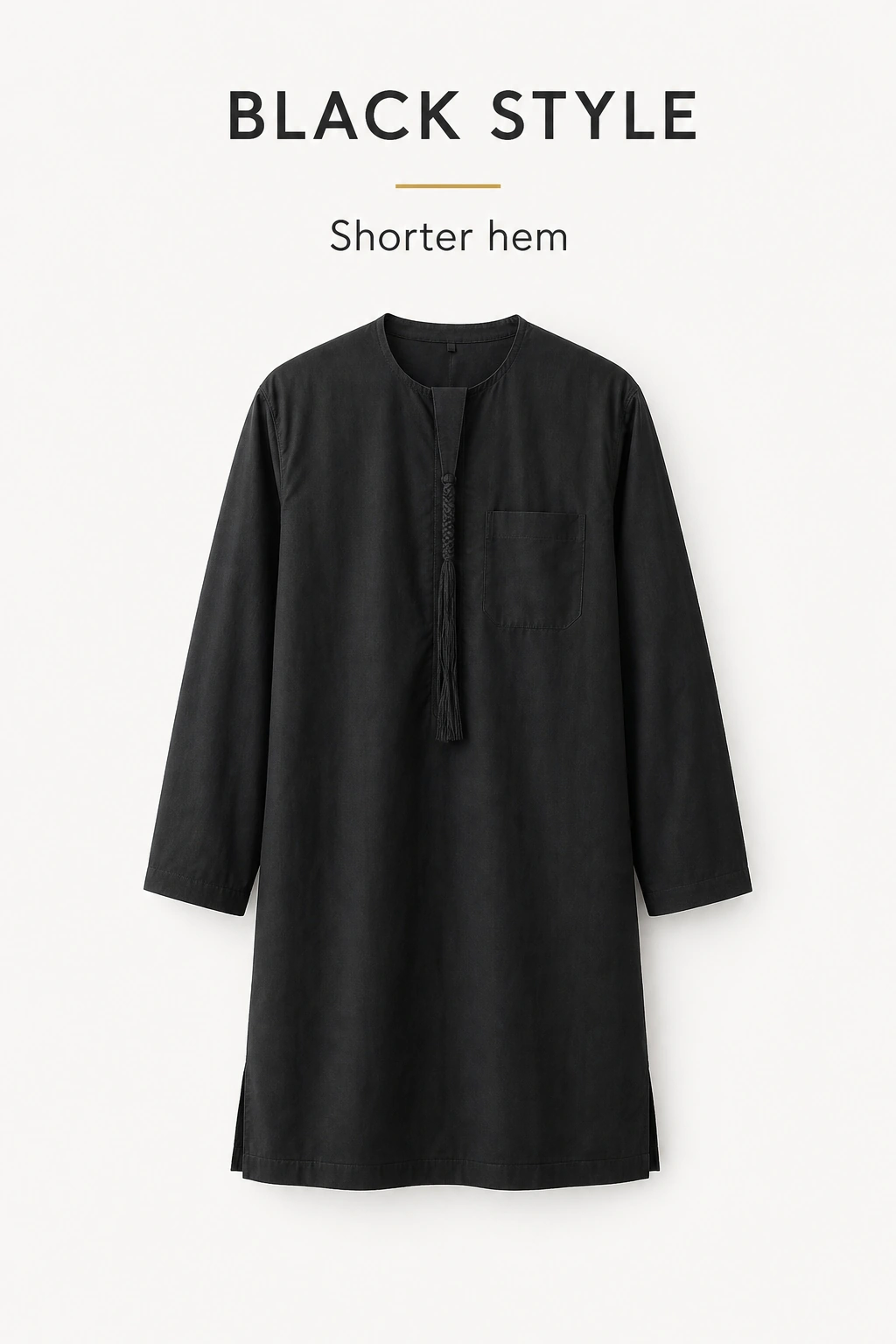 Black robe detail emphasizing its visibly shorter hem compared with the other listed colors.