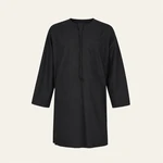 Front view of the black men’s robe; its hem is visibly shorter than the hems of the other listed colors.