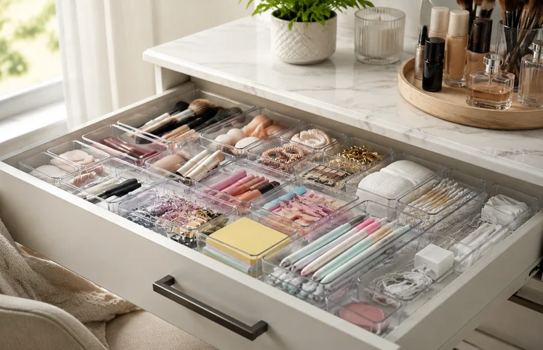 Clear Drawer Organizer Set Guide for Makeup, Office Supplies and Small Bathroom Storage