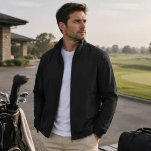 Guía de chaqueta ligera de golf para hombre con cremallera para golf, viaje y casual elegante