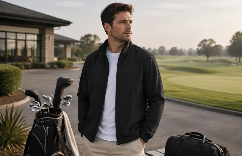 Guida giacca da golf leggera uomo con zip per golf, viaggio e smart casual