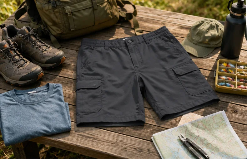 Guida shorts cargo uomo ad asciugatura rapida per trekking, pesca e viaggio caldo