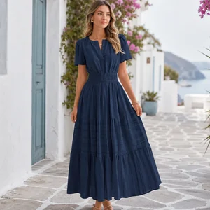 Guía de vestido maxi de verano con bolsillos para viaje, brunch y resort