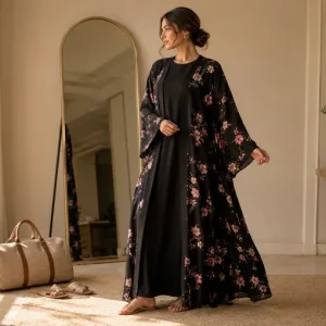 Guía de vestido abaya kimono abierto para capas, noches de viaje y reuniones