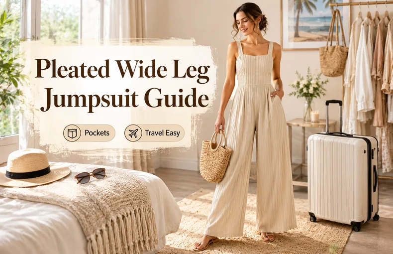 Pleated Wide Leg Jumpsuit Guide for Summer Travel, Brunch and One-Piece Outfits