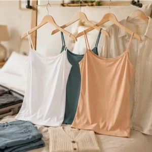 Guía de top elástico de tirantes finos para mujer para capas, viaje y diario