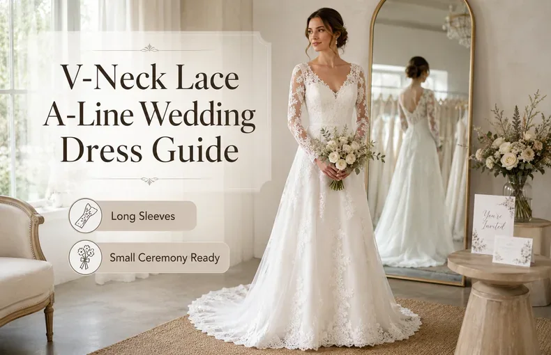 Guide robe de mariée trapèze en dentelle à col V pour mairie, photos et petit mariage