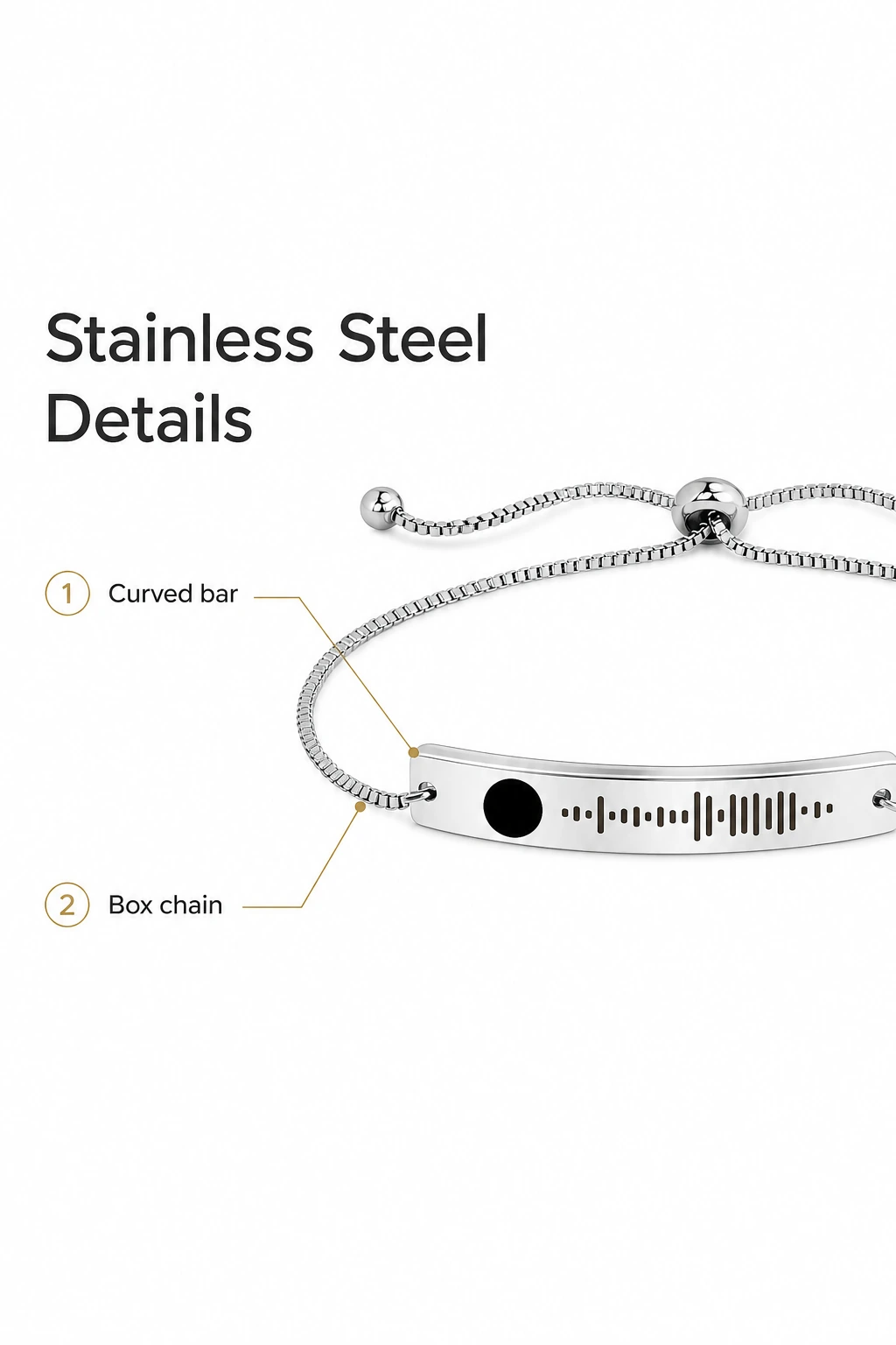 Steel curved bar and box chain identified with fine callout lines