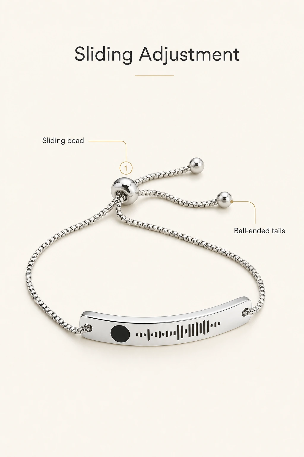 Sliding bead and ball-ended tails illustrated in an adjustment guide