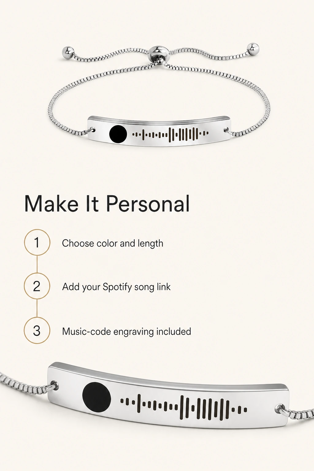 Three ordering steps for color, length and a Spotify song link