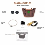 Kit layout with controller, pickup rod, jack and cable, clip, manual and two coin cells.