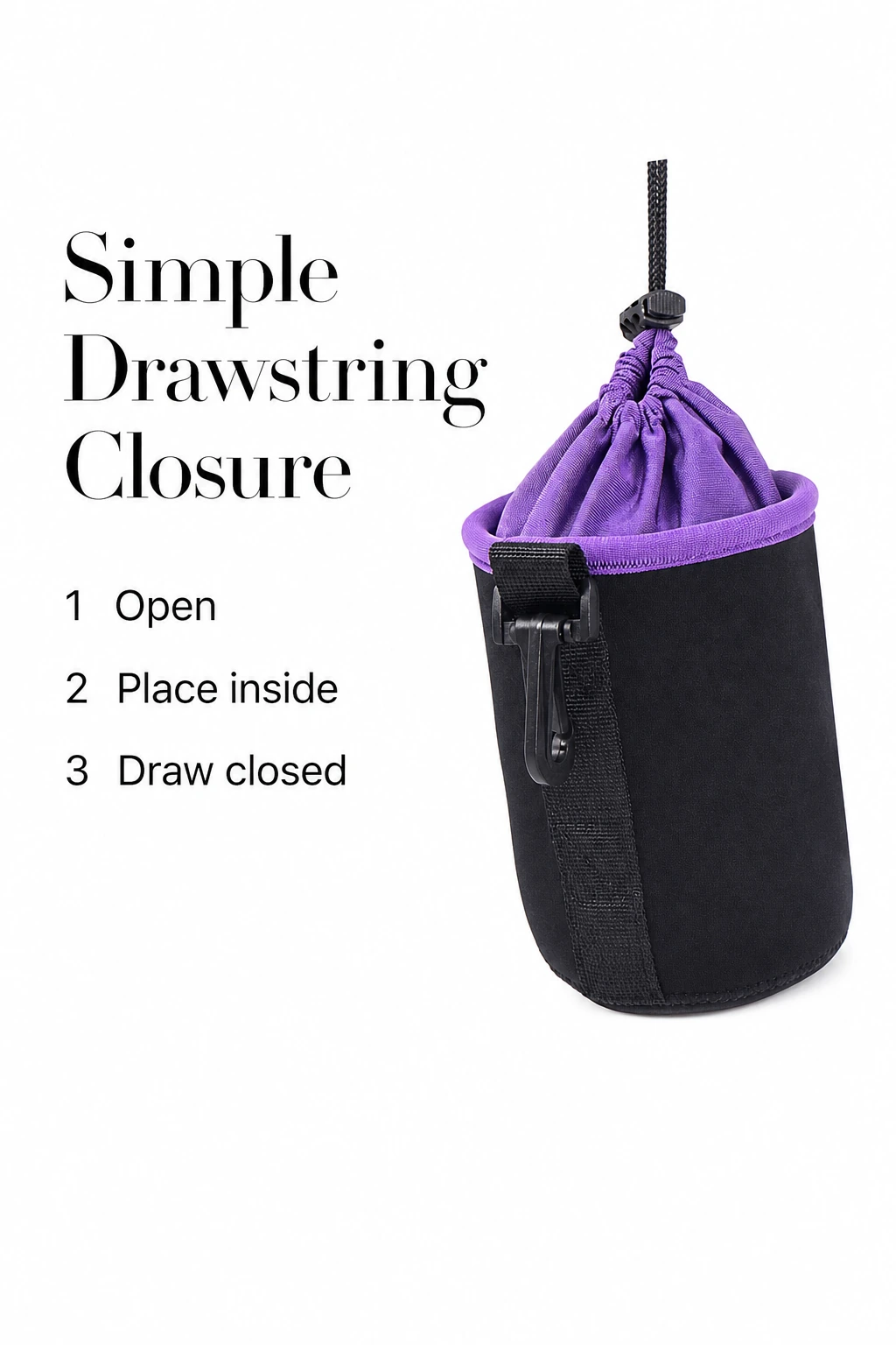 Drawstring and cord lock with three opening and closing steps