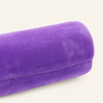 Close-up of purple pouch lining showing its fine surface texture and stitched seam