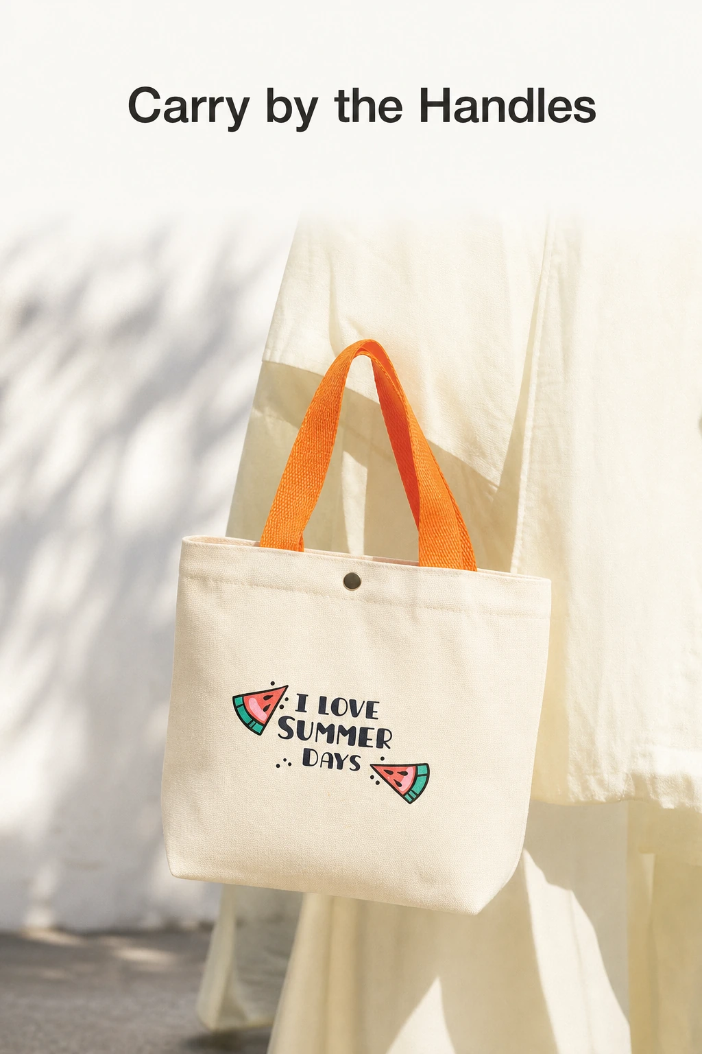 Orange-handled watermelon tote carried by two handles
