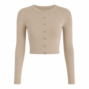 Women's Ribbed Cropped Button-Front Cardigan