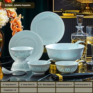 Celadon-Keramikgeschirr mit Blumendekor – 22–70 Teile