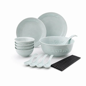 Vajilla de cerámica celadón floral – 22–70 piezas