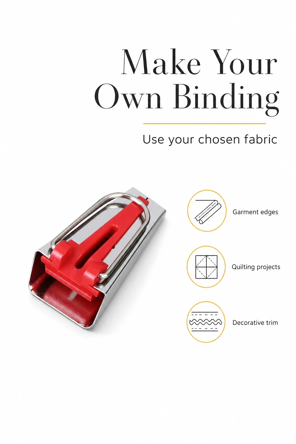 Red tape maker beside garment-edge, quilting and trim icons
