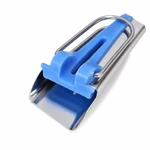 Close-up of the blue tool's metal channel, plastic guide and wire loop