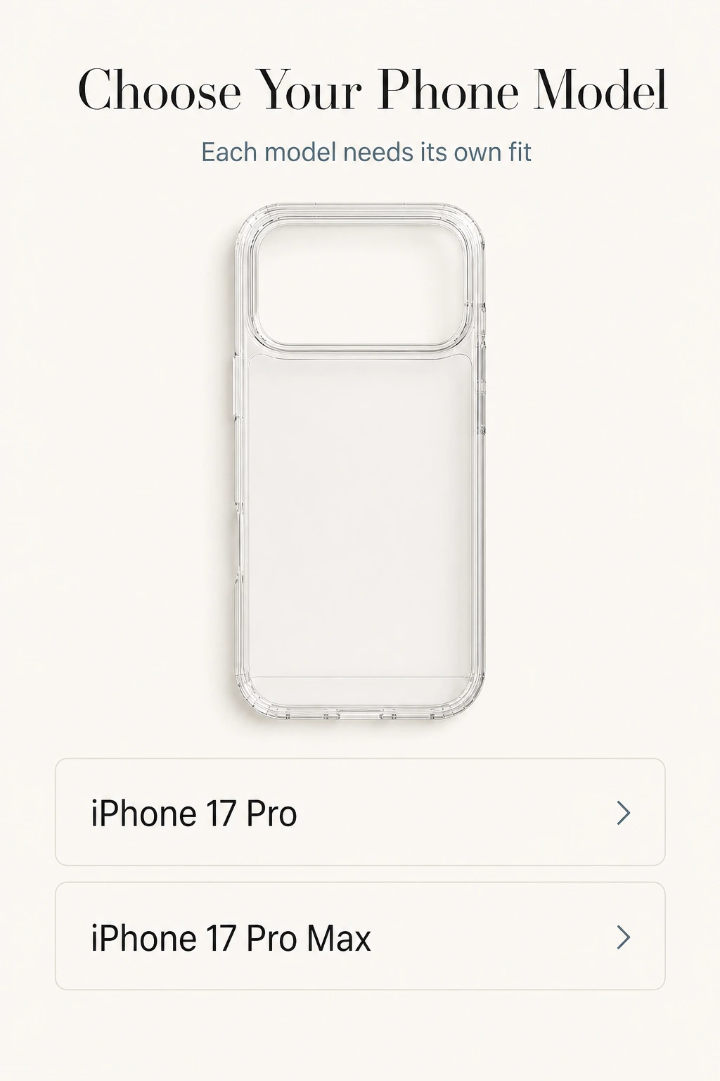 Modellauswahl für iPhone 17 Pro und Pro Max