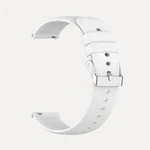 White watch strap in a three-quarter view with a silver-tone buckle