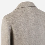 Rear shoulder and collar seam of the khaki herringbone coat
