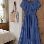 Kurzarm-Chiffon-Maxikleid mit Taschen