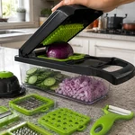 16-in-1 Manual Vegetable Chopper and Mandoline Slicer with Container