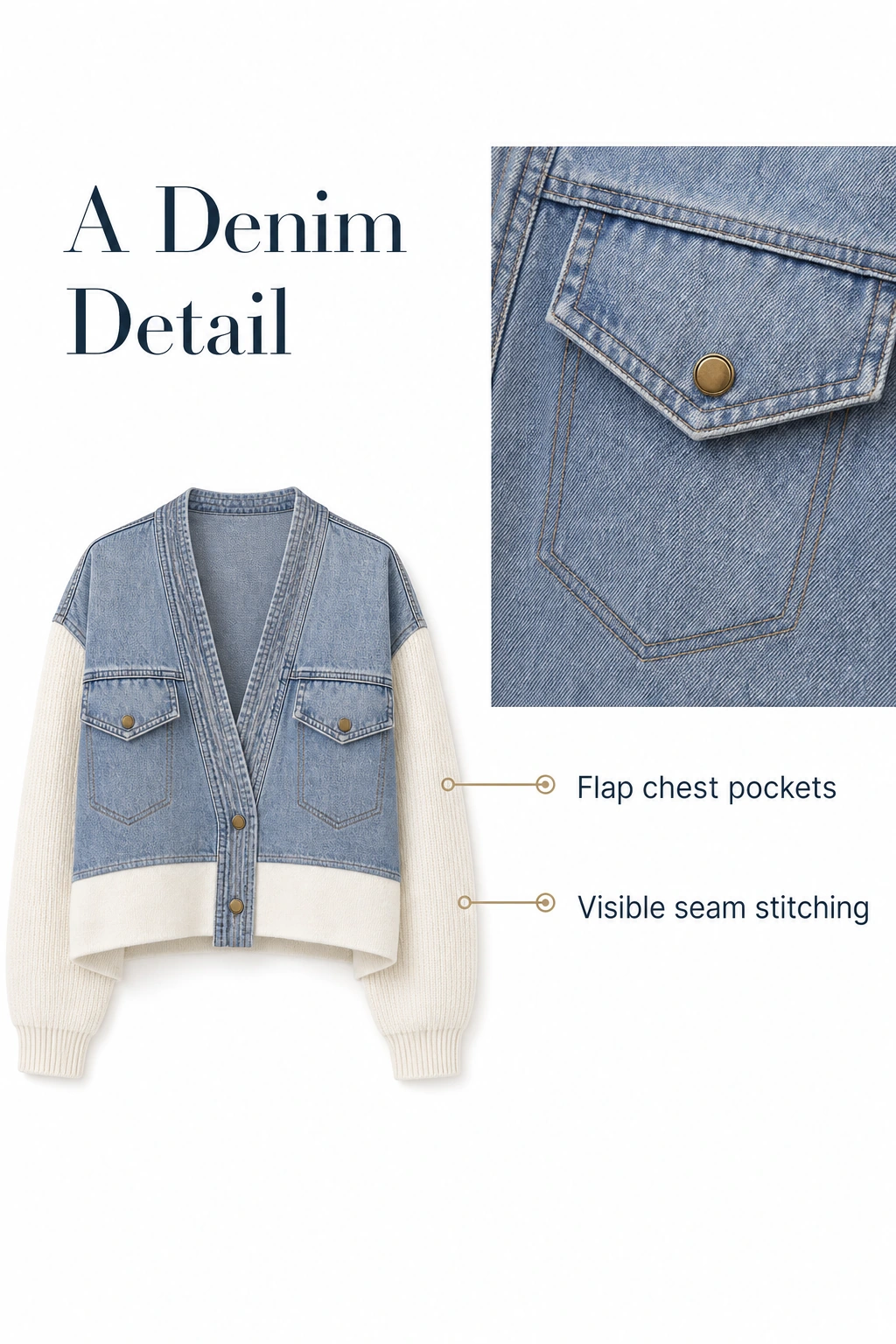 Flap chest pocket with visible seam stitching
