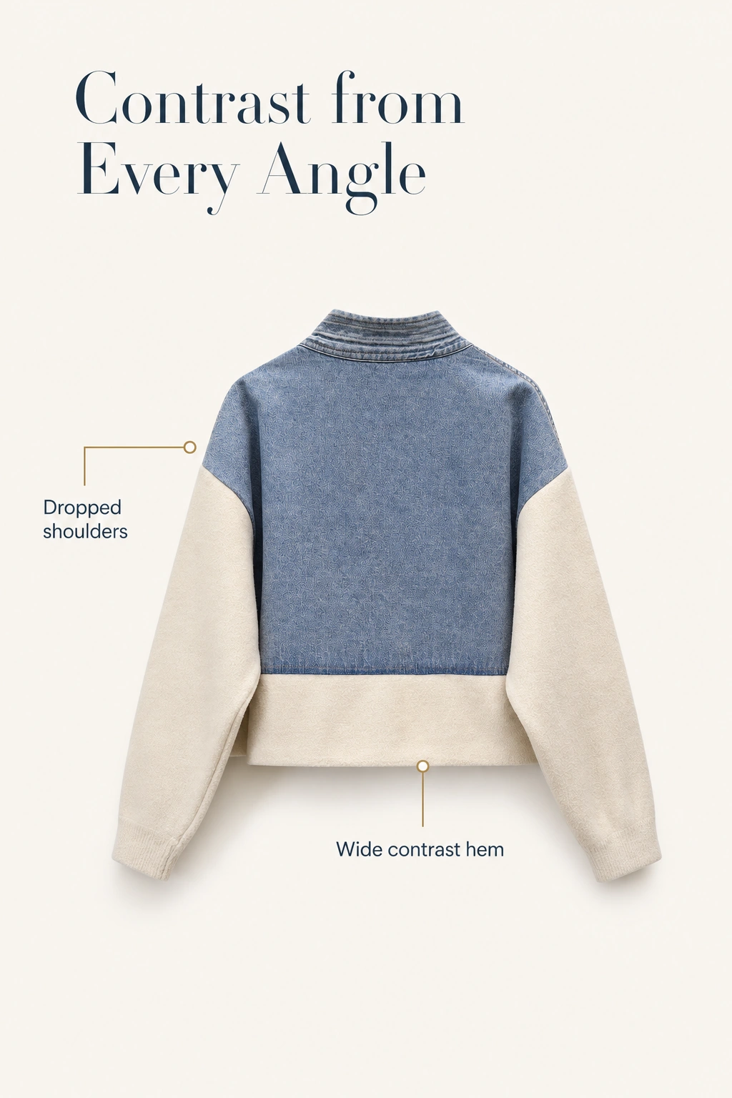 Dropped shoulders and wide contrast hem at the back