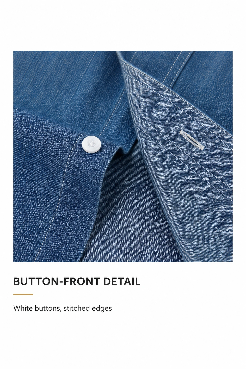 Close-up of the white button and buttonhole on a blue shirt