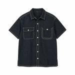 Black short-sleeve denim shirt shown from the front
