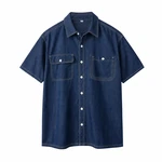 Dark blue short-sleeve shirt with contrast stitching